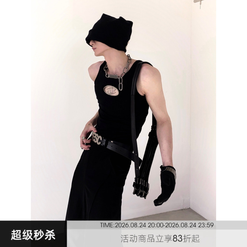Autumn Mountain Wind/Original Niche Metal Design Hollow Out Hot Boy Tank Top Men's Tight-Fitting Old Man Shirt Black Sleeveless T-Shirt Autumn Mountain Wind/Original Niche Metal Design Hollow Out Hot Boy Tank Top Men's Tight-Fitting Old Man Shirt Black Sleeveless T-Shirt
