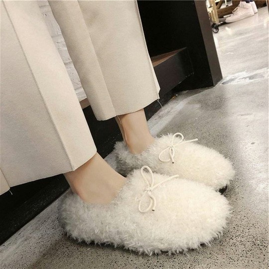 网红同款毛毛鞋女秋冬新款平底系带羊羔毛女鞋加绒保暖棉鞋小白鞋