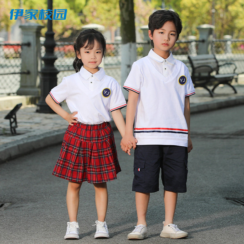 Summer school uniform primary school students kindergarten uniform summer suit custom college style class uniform short-sleeved sportswear T-shirt