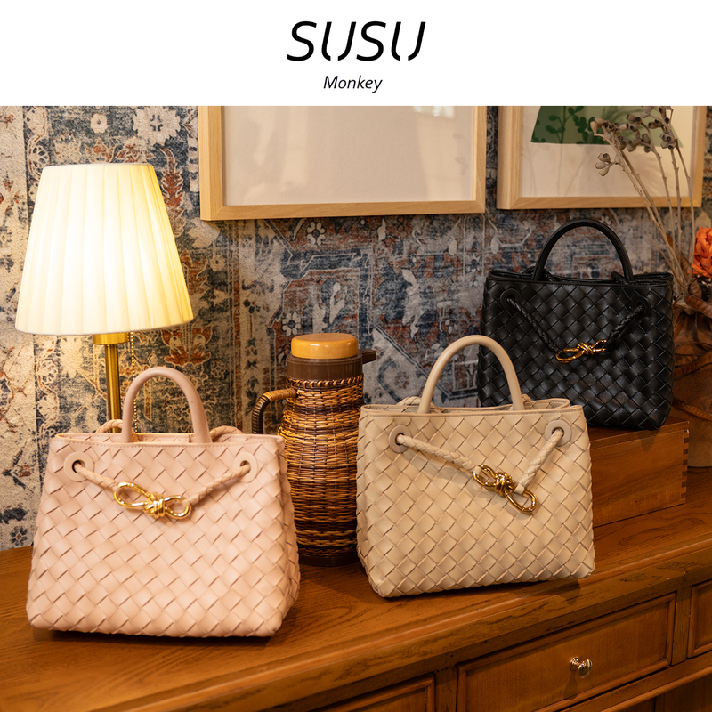 Su Su【Su-Bv Andiamo Woven Figure-Eight Buckle】Genuine Sheepskin Inside and Out, Hand-Held, Shoulder, and Crossbody Style