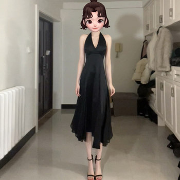 ພັກທະເລຊາຍ sexy backless ສີດໍາ halter neck dress ວັນເດືອນປີເກີດການມີສ່ວນພົວພັນ dress ປົກກະຕິແລ້ວ wearable