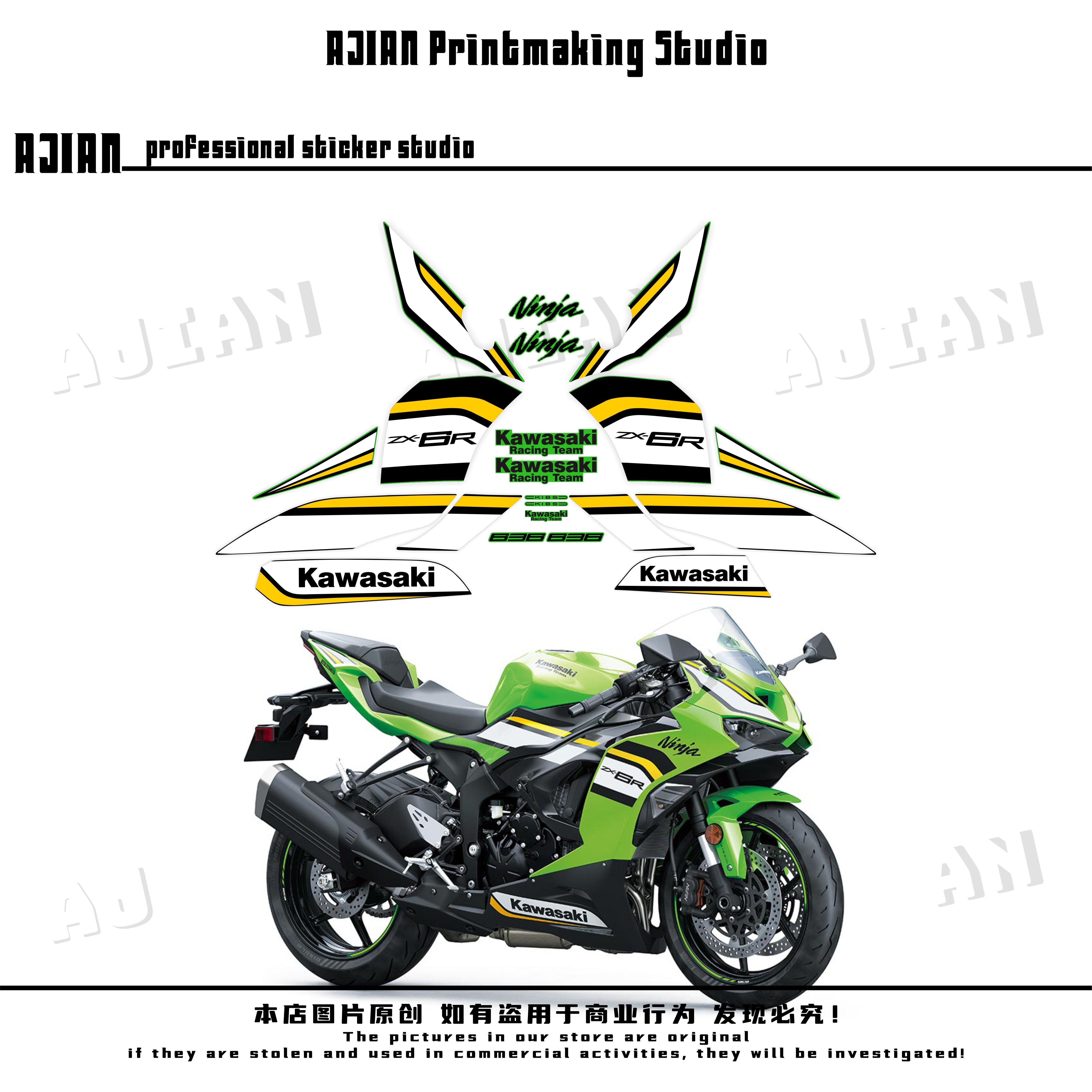 Suitable for 2021-2025 Kawasaki Zx-6R 636 25 Models Full Vehicle Shell Decals Waterproof Stickers Decals — تصویر 1