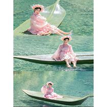 Simulated one-leaf flat boat outdoor water play solid wood boat creek water canoe adventure two-person sightseeing boat