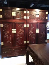 Zambian blood sandalwood African lobular rosewood two-piece set flower and bird wardrobe top box cabinet Chinese style antique mahogany furniture