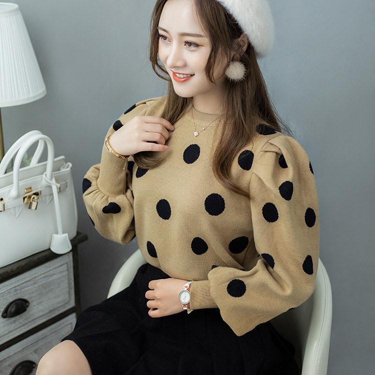 East Time Wave Dot round neck sweatshirt Hooded Sweater Woman 2021 Korea gate Shang Spring Festival Knit Outsole-Taobao