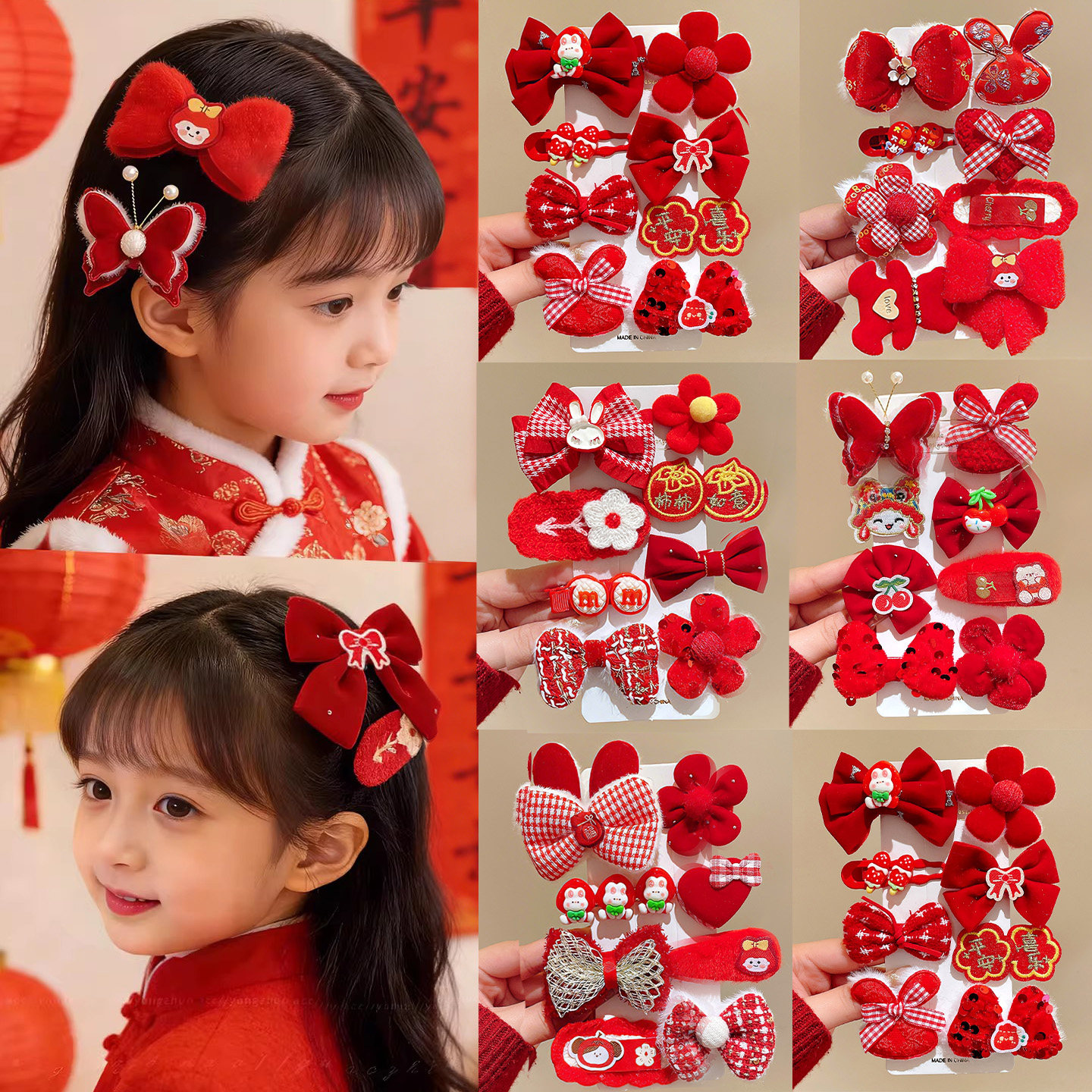 New Year Children's Hairpin Red Bow Duckbill Clip Hair Accessory Little Girl Bangs Side Clip Hairpin Hair Clip