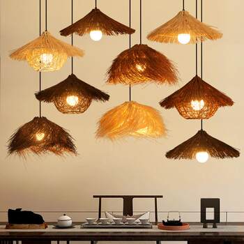 Rattan Chandelier, Ambient Light, B&B Restaurant Light, Bamboo Zen Tea Room Light, Retro Rattan Art, Creative Straw Hat Lampshade