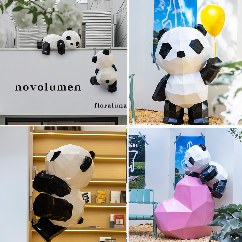 Chengdu Ifm Popular Instagrammable Fiberglass Geometric Wall-Climbing Panda Sculpture Shop Front Decoration Hanging Ornament Chengdu Ifm Popular Instagrammable Fiberglass Geometric Wall-Climbing Panda Sculpture Shop Front Decoration Hanging Ornament