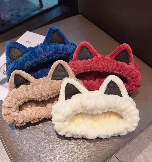 Cat Ear Headband for Washing Face, Cute Hairband for Women, Autumn and Winter Trendy 2021 New Face Mask Headband