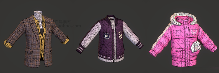 图片[3]-3D max卡通衣服上衣外套内衣maya卫衣C4D服装fbx模型建模渲染素材-cg男孩
