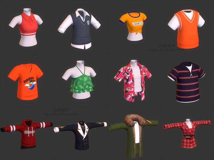 图片[6]-3D max卡通衣服上衣外套内衣maya卫衣C4D服装fbx模型建模渲染素材-cg男孩
