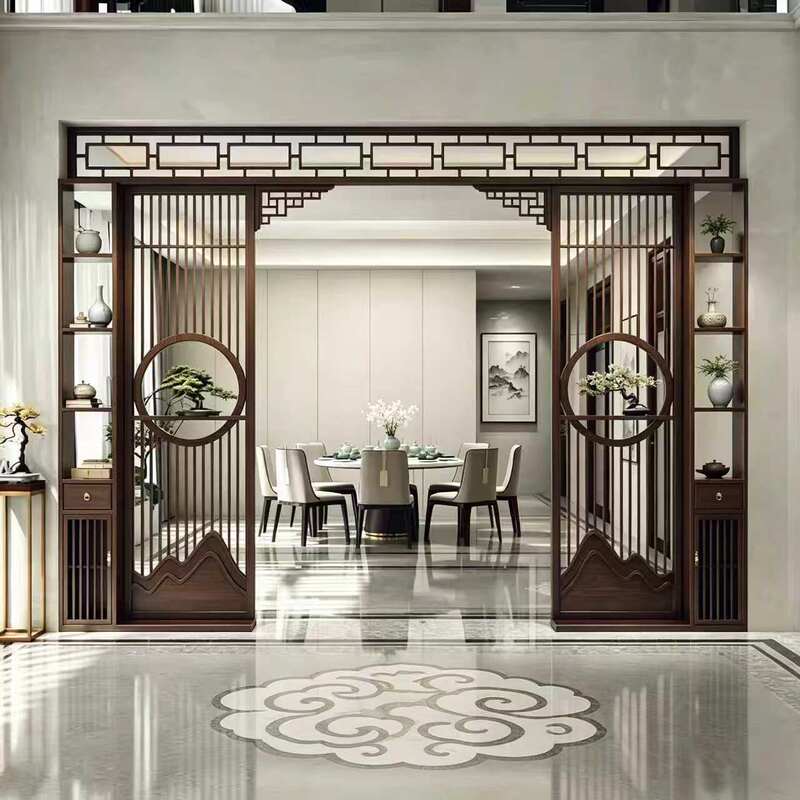 New Chinese-Style Solid Wood Arch Entrance Screen, Living Room Moon Door Partition Decoration, Hollow Moon Door, Display Shelf New Chinese-Style Solid Wood Arch Entrance Screen, Living Room Moon Door Partition Decoration, Hollow Moon Door, Display Shelf