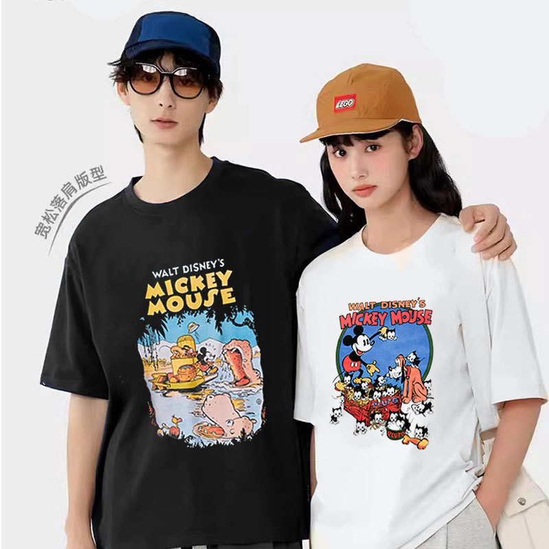 Disney Movie Poster Theme Pure Cotton Short-Sleeved Mickey Mickey Mouse Retro Loose Couple Wear T-Shirt Clothes Disney Movie Poster Theme Pure Cotton Short-Sleeved Mickey Mickey Mouse Retro Loose Couple Wear T-Shirt Clothes