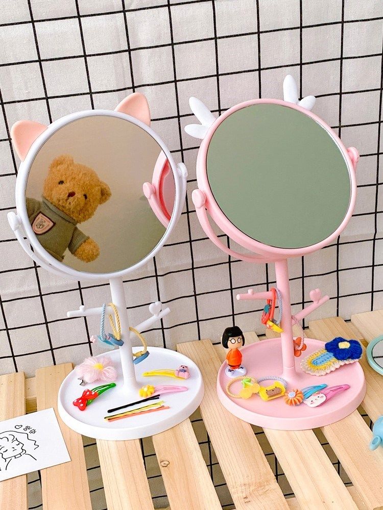 Cute Children's Mirror Girls Desktop Rotatable Portable Princess Baby Girls Dressing Makeup Mirror Girls Hair Comb