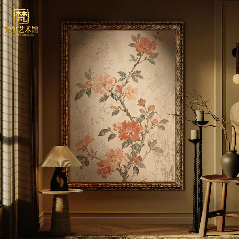 Fanxi Art Museum × Lin Naiqing [Old Wall Tang Flower] Medieval-Style Retro Hanging Painting American-Style Living Room Decorative Oil Painting