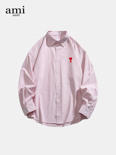 Ami Aiedr Official Long-Sleeved Shirt, Unisex, New Autumn Style, Loose Shirt, Trendy Brand Striped Jacket for Men