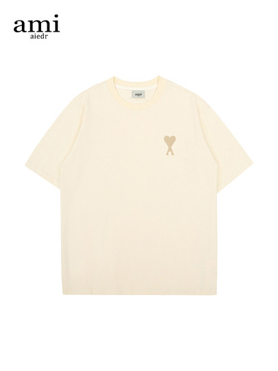 Ami Aiedr Official Short-Sleeved T-Shirt for Men and Women, American Style Summer New Loose Retro Clothing, Couple High Street Top