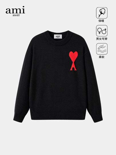 Ami Aiedr Official Sweater Unisex Classic Trendy Brand Red Heart Casual Loose Knit Jacket