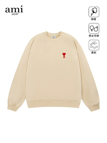 Официальная толстовка Ami AIEDR, базовая вышитая круглая шея для мужчин и женщин Американская высокая улица вершины