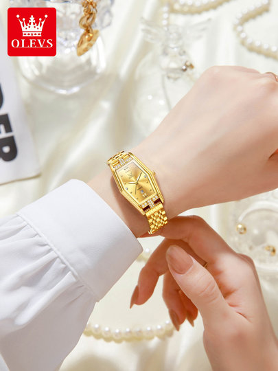 Swiss Oulisi Women's Square Watch, Gold Square Quartz Wristwatch, Waterproof, Genuine Niche Women's Gold Watch