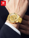 Swiss Gold Watch Men's All-Gold Watch Men's Gold Watch New Model Hollow Large Dial with Calendar Quartz Watch
