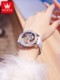 瑞士欧利时透明手表女白皮带镂空机械表女款女士腕表个性时尚女表