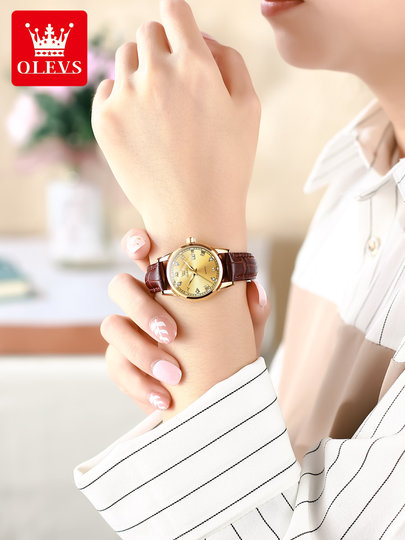 Oris Watch Women's Accessible Luxury Fashion Belt Style Gold Dial Waterproof Luminous Temperament Women's Watch Genuine New Style