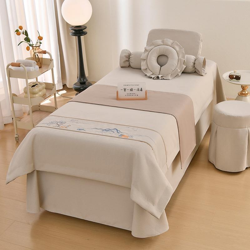 Beauty Salon Four-Piece Set, Light Luxury and High-End Feel, Massage Head Therapy, Physiotherapy, Massage, Beauty Bed Special Cotton and Linen Bed Cover with Holes Beauty Salon Four-Piece Set, Light Luxury and High-End Feel, Massage Head Therapy, Physiotherapy, Massage, Beauty Bed Special Cotton and Linen Bed Cover with Holes
