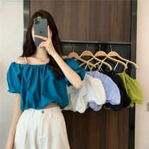 French white puff sleeve shirt 2024 summer womens chic and beautiful shirt niche one-shoulder short top