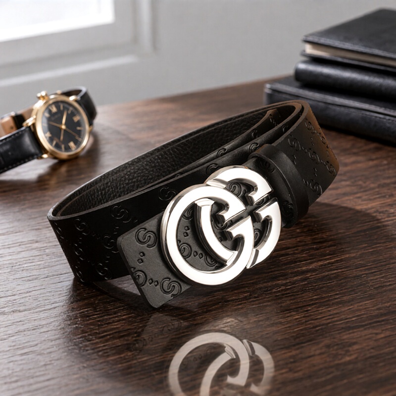 Coolqi g Brand High-End Handmade Genuine Leather Belt for Men, Business Embossed Belt, British Style First-Layer Cowhide Trouser Belt
