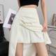 Pleated zipper slit skirt for women summer high-waisted irregular A-line skirt for small people Korean style versatile mid-length skirt