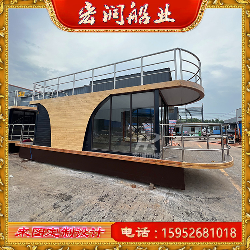 Wooden boat painting Dining Room Dining Room Dining Hall Water Accomodating Tourist Sightseeing Electric Multifunction Cruise Ship Imitation Ancient GRP-Taobao