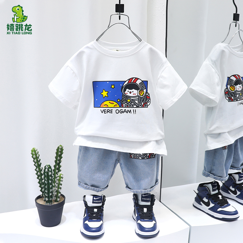 Children's summer suits 2022 new summer suits boys Western style short-sleeved tide brand clothes little boy thin two-piece suit