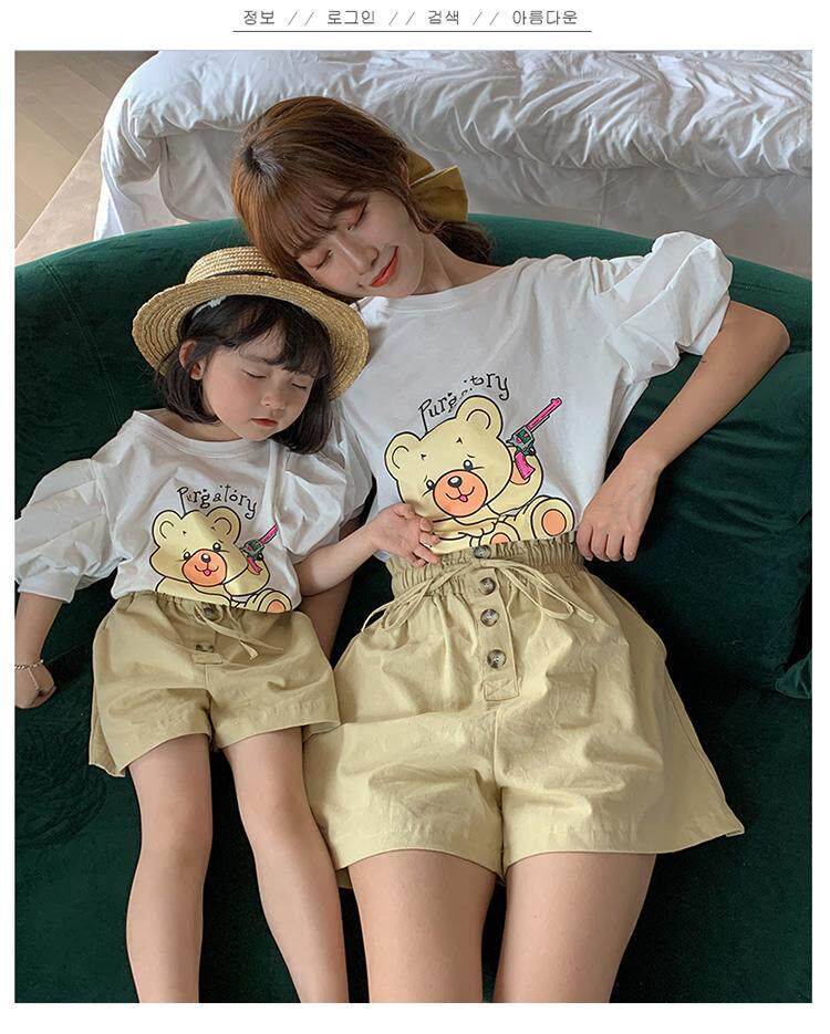 Grape Summer Pro Dress Mother Woman Dress Cartoon Suit Little Girl Bubble Cuff T-shirt Shorts Two Sets Tide