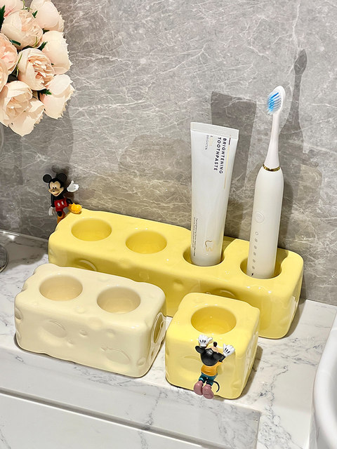 Creamy style bathroom washbasin sink electric toothbrush toothpaste rack storage rack base bracket storage rack