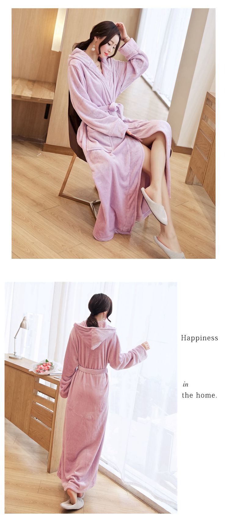 Mùa đông đôi flannel robe san hô lông cừu dài tăng dày áo choàng trùm đầu đến mắt cá chân ấm áp dịch vụ nhà áo ngủ đôi nam nữ