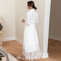 Autumn and winter velvet sexy long thin velvet robe set goddess pure white lace nightgown bride morning gown tour