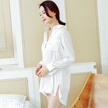 Sexy loose soft skin-friendly thin nightgown female summer white lazy shirt long can wear long sleeve pajamas