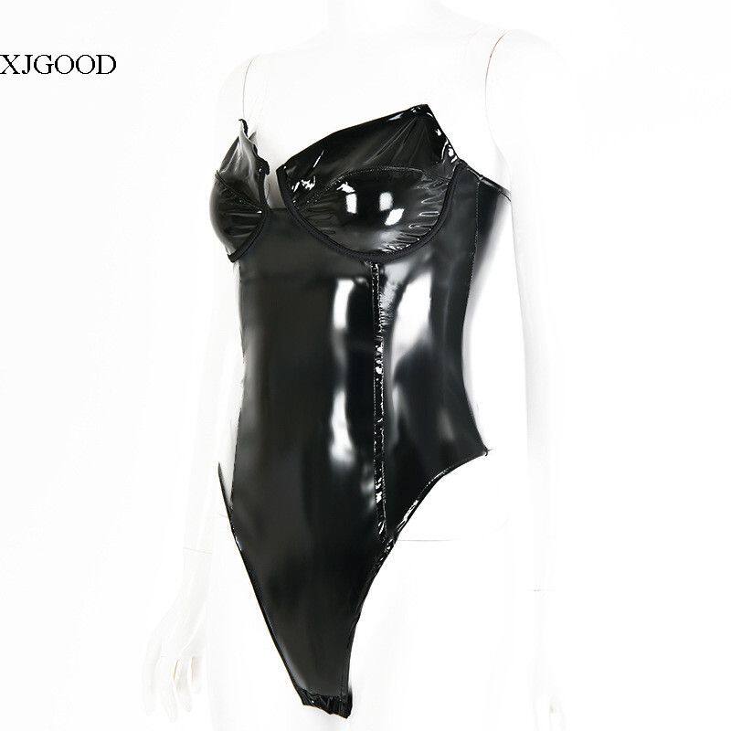 Sexy кожзаменитель Leather Tube Top Bodysuit мисс сексуальный кожзаменитель дикий бюстгальтер купальник 