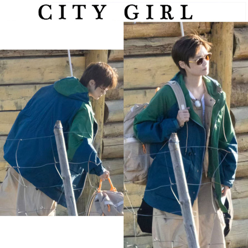 Li Yuchun's Same Style Retro Color-Blocked Hooded Work Jacket, Unisex Style, Loose-Fitting Outdoor Windbreaker for Both Men and Women