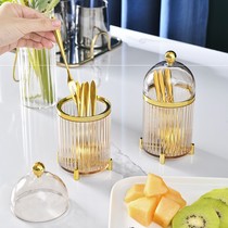 (Golden Delight) Nordic Wind fork spoons fruit forks with light and luxurious storage barrel tt