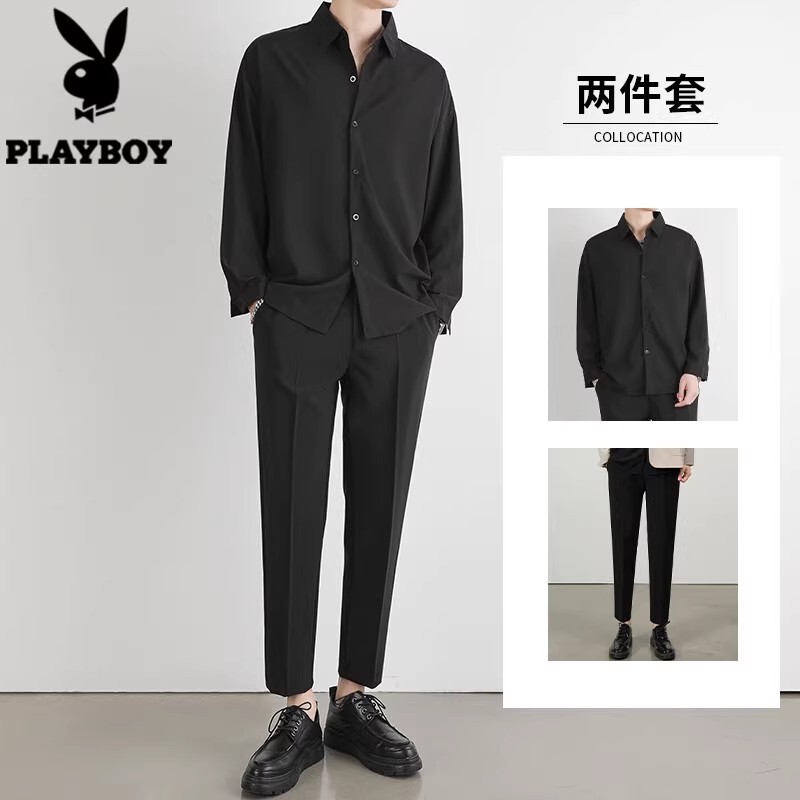 Playboy Shirt for Men, Long-Sleeved, 2026 Summer, High-End Shirt and Dress Pants, Stylish Spring and Autumn Outfit Set