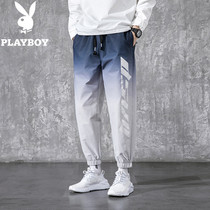 Playboy summer thin pants mens trendy brand color casual pants Korean version of the trend handsome foot ankle-length pants