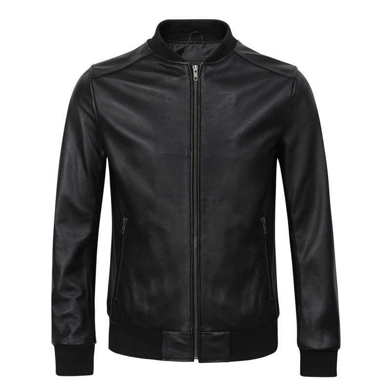 Rater Price Clear Bin Genuine Leather Leather Clothing Male Head Layer Bull Leather Baseball Served Locomotive Clip Overcomes Short jacket Sheep leather