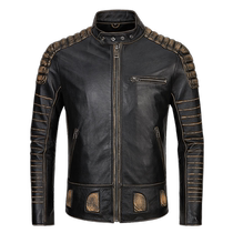 Real leather leather clothes men do old grinding edge headlayer cow leather youth locomotive clothes leather jacket short stand Moto suit