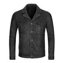 Real leather leather clothes male turnover short locomotive leather jacket jacket jacket autumn and winter style retro water to make old headlayer cow leather