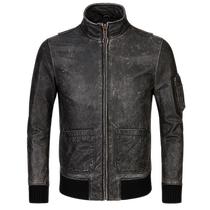 Pippa mens head layer of cow leather minimalist days retro to the old true grey upright collar real locomotive flying leather jacket