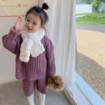 Korean version of girls sweater cardigan suit 2023 spring new baby girl foreign style fashionable jacket and trousers two-piece set