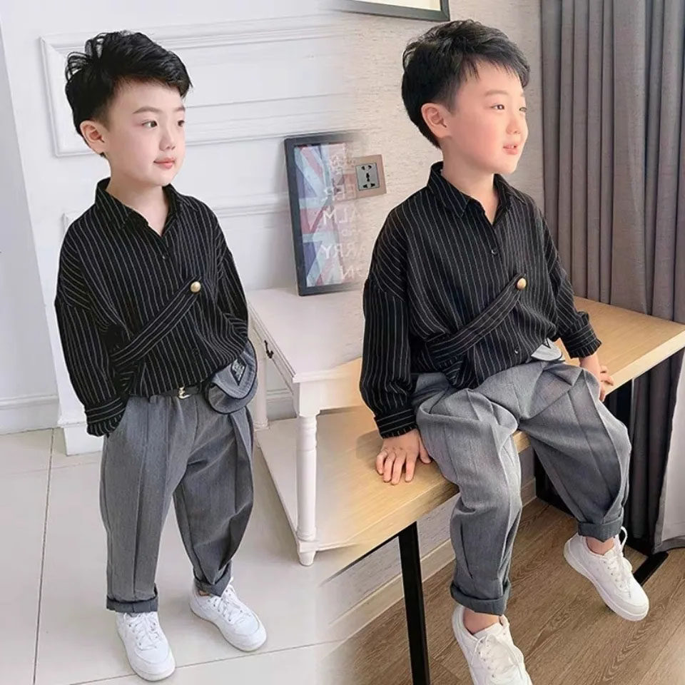 Boys suit 2022 spring and autumn new children's foreign style children's personality shirt baby handsome two-piece trend