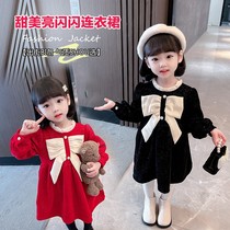 Girls dress 2023 early spring new childrens bowknot skirt net red foreign style girl baby princess dress tide